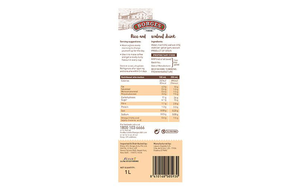 Borges Natura Rice And Walnut Drink - Reviews | Ingredients | Recipes ...